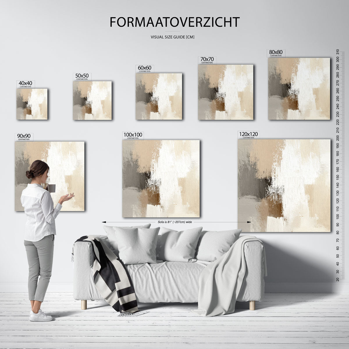 Abstracte beige en grijze – vierkante muurposter met abstracte texturen