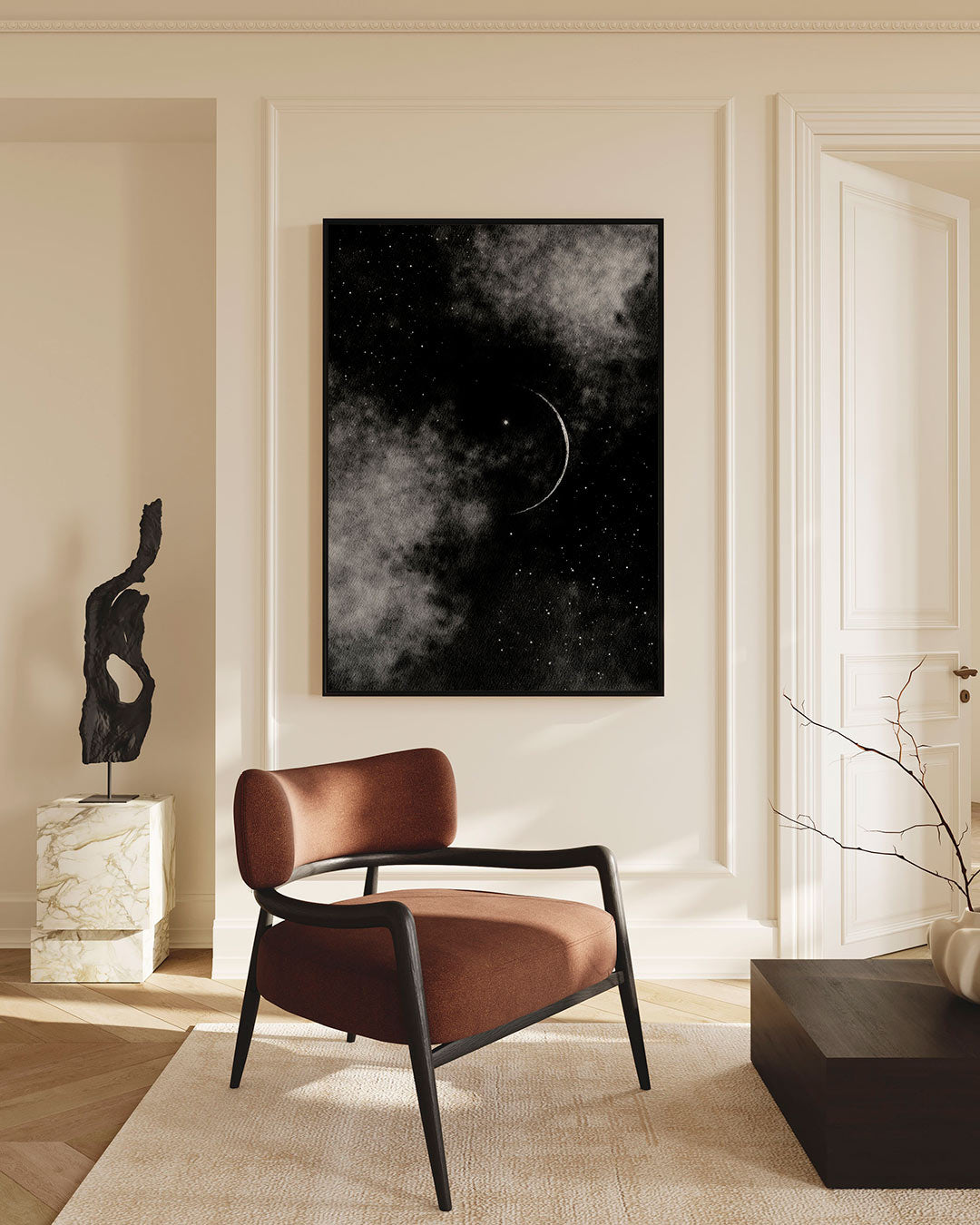 Maan en sterrenhemel – staand wanddecoratie kunstwerk