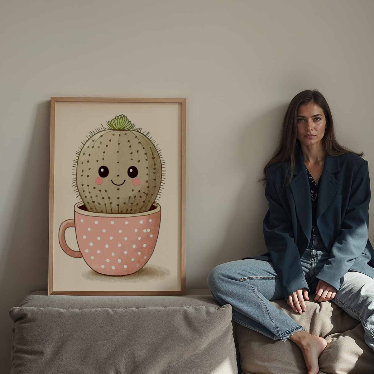 Schattige Cactus – Streetart wandkunst als portret poster