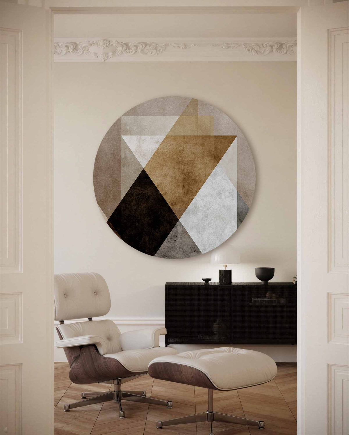 Geometrische vormen – portret muurcirkel als ronde muurdecoratie