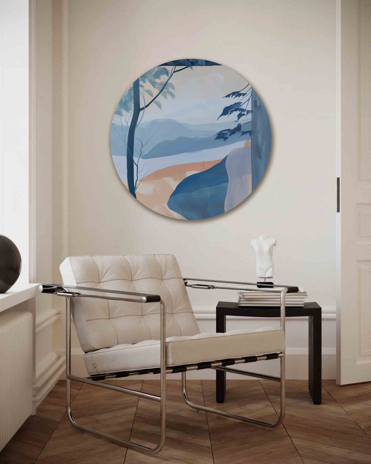 Landschap met bomen – kleurrijke muurcirkel als ronde wanddecoratie