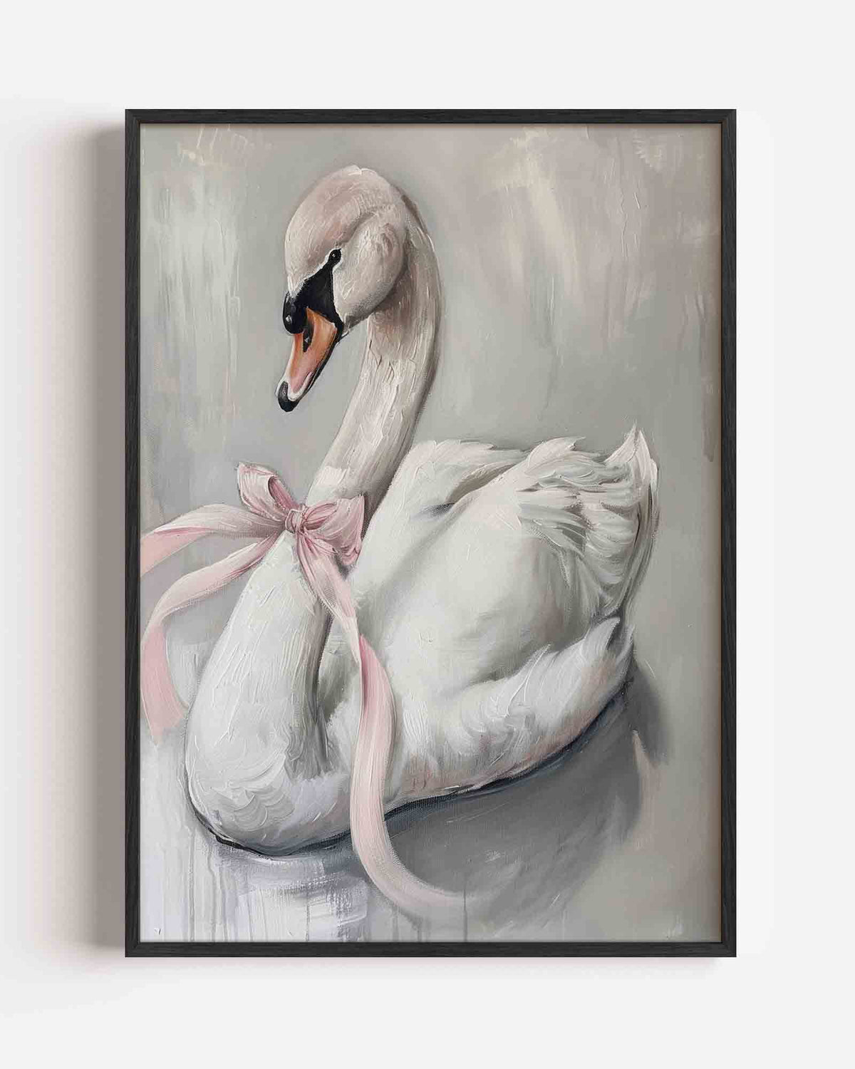 Zwaan met roze strik – kleurrijke abstracte portret poster als wanddecoratie