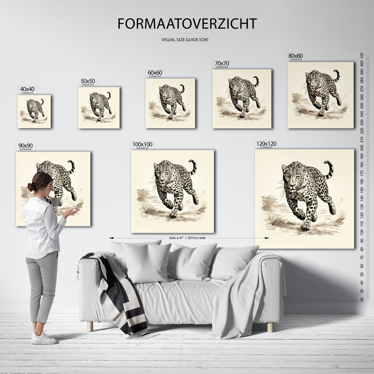 Rennende luipaard – vierkante muurposter met dierenthema