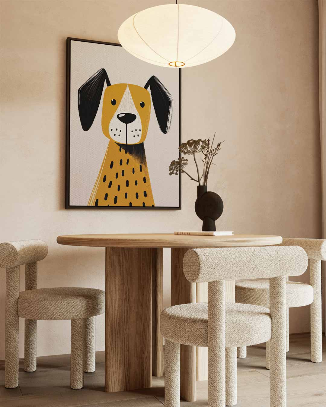 Vrolijke Hond Illustratie – staand kunstwerk voor modern interieur