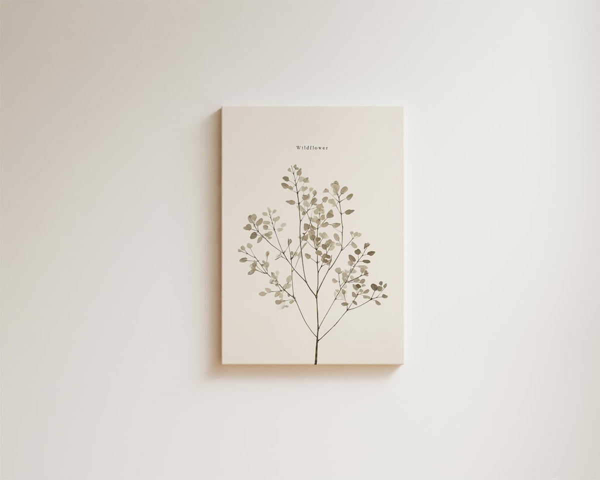 Minimalistische Wilde Bloem Illustratie – kunstwerk met zwarte baklijst