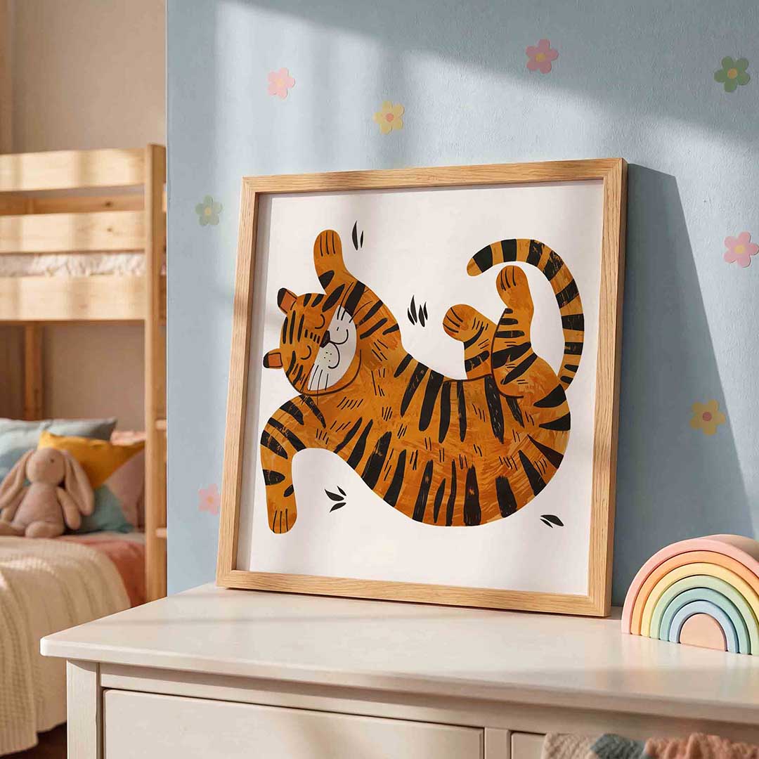 Speelse tijger – speelse wandkunst als vierkante kinderposter