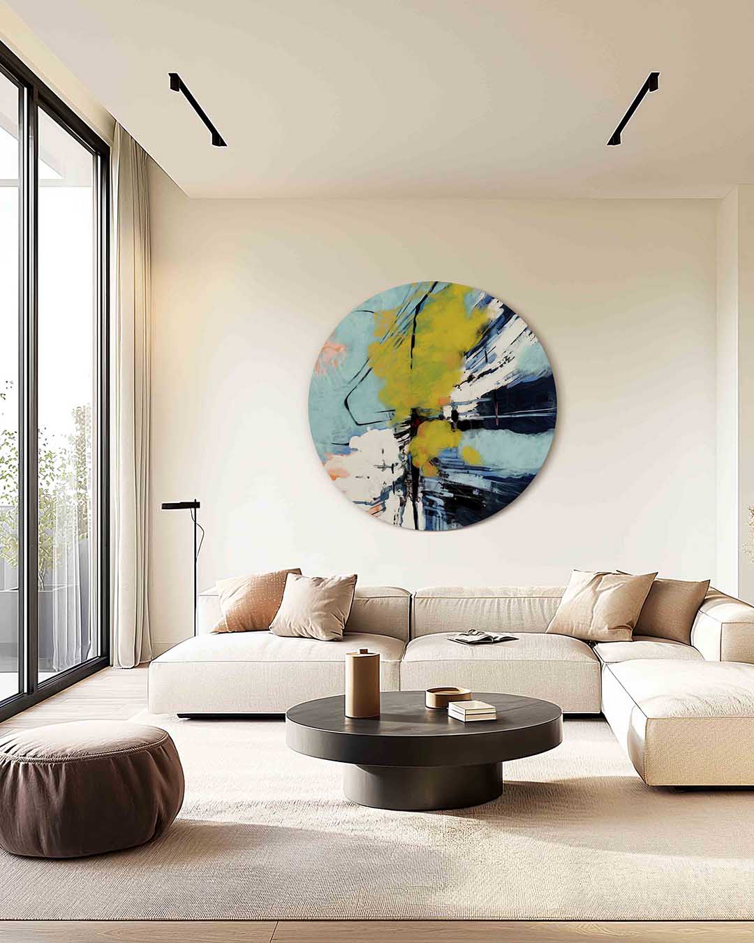 Abstracte vormen – kleurrijke muurcirkel als ronde wanddecoratie