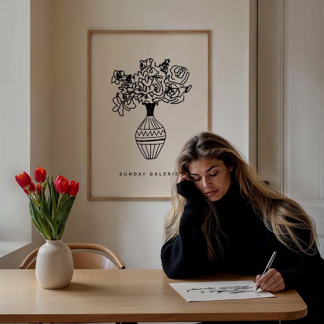 Elegante Bloemenvorm in Vaas – culinaire wandkunst als portret poster