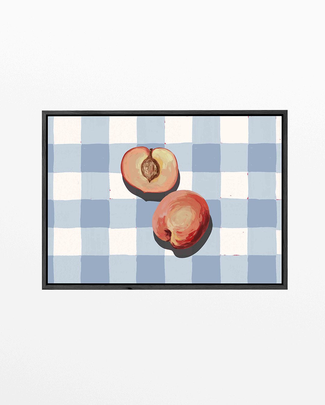 Perziken op ruitpatroon – liggend keuken kunstwerk