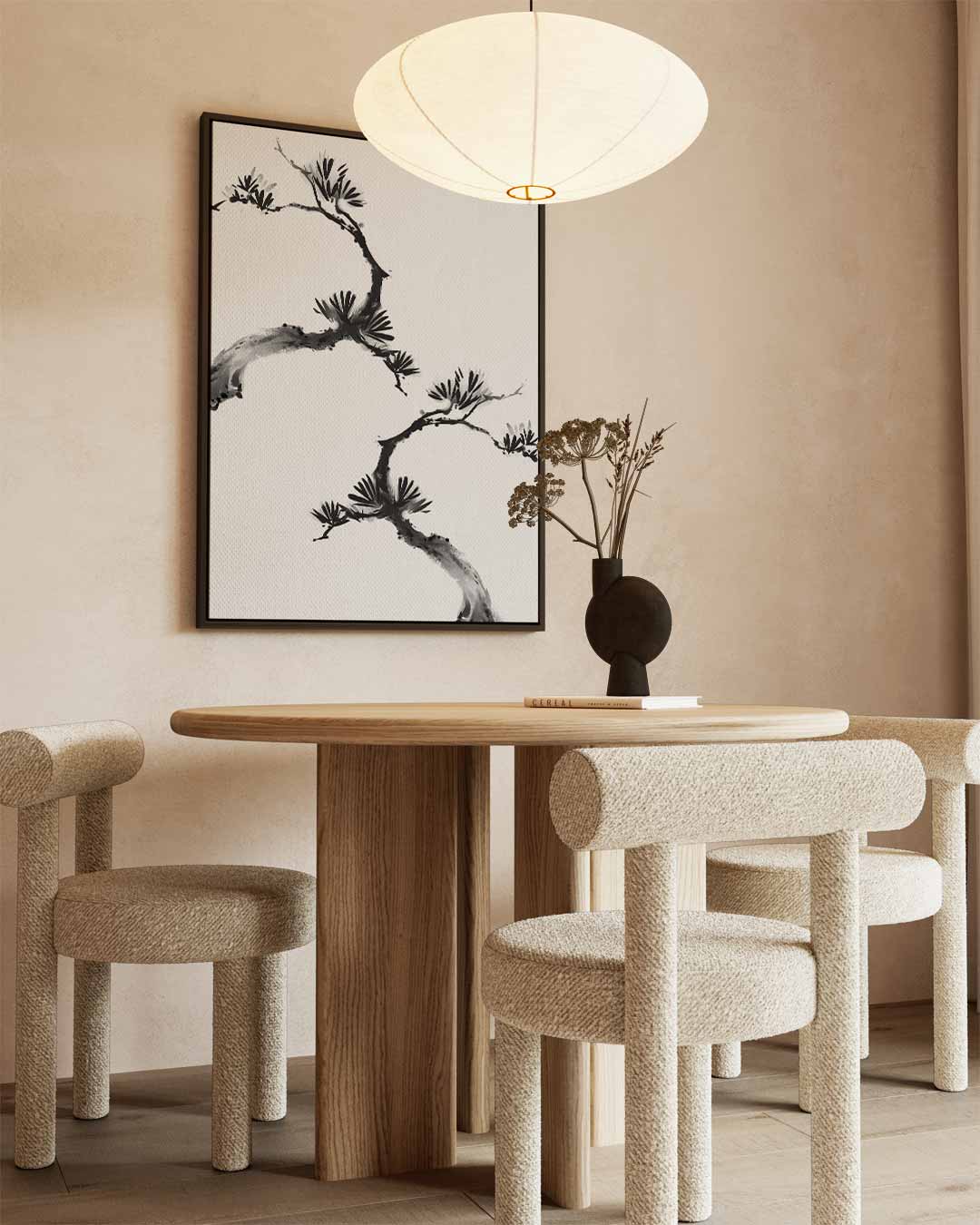 Minimalistische takken in zwart-wit – staand kunstwerk voor modern interieur