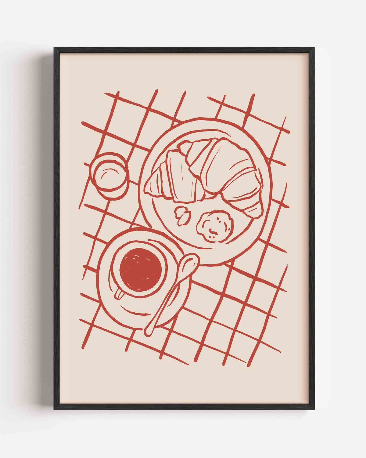 Ontbijt met croissant – keuken portret poster als wanddecoratie