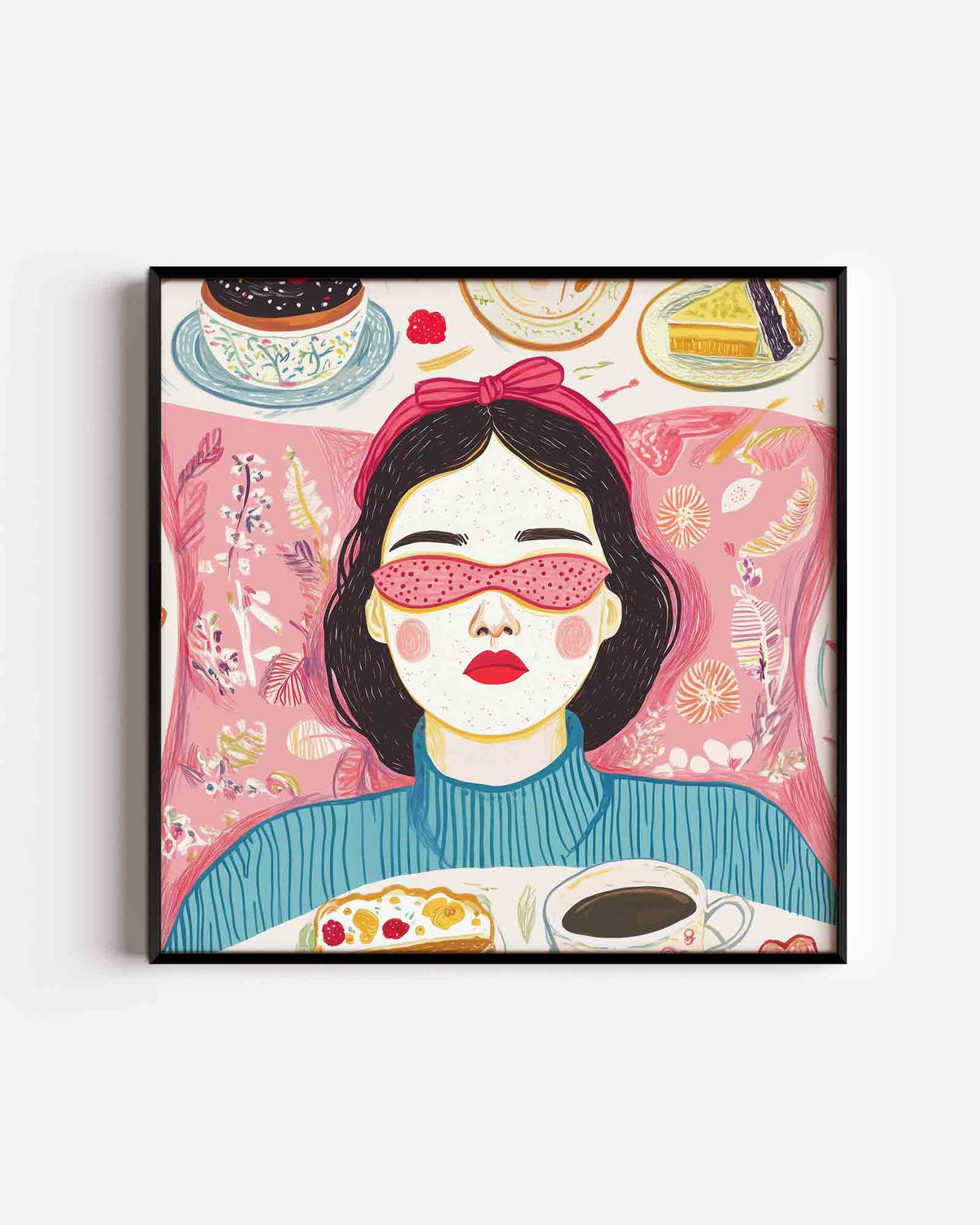 Vrouw met roze bril – moderne vierkante poster als wanddecoratie