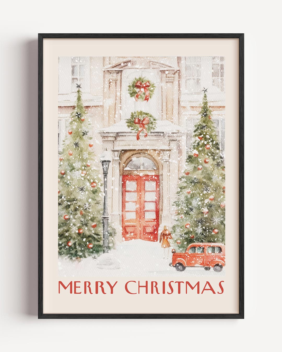 Vintage Kerstposter met Sneeuwtafereel – kerst portret poster als wanddecoratie