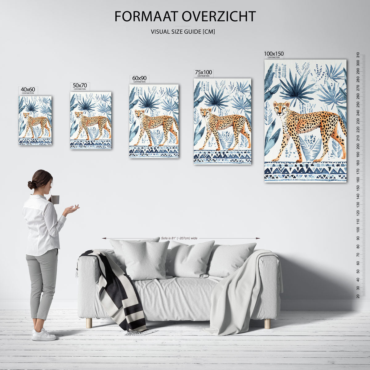 Luipaard met bladeren – staand wanddecoratie kunstwerk