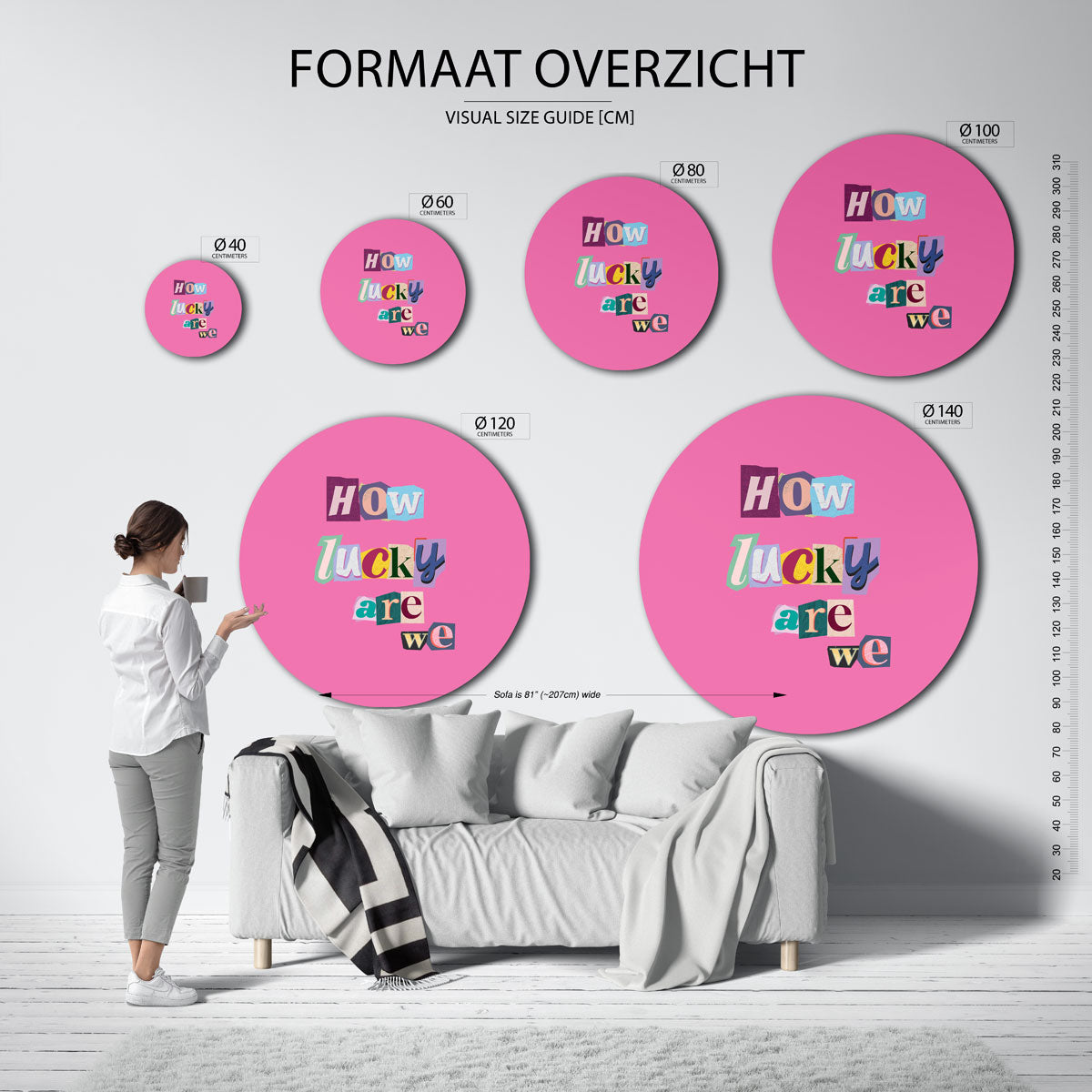 How lucky are we – ronde muurdecoratie met kleur en vorm
