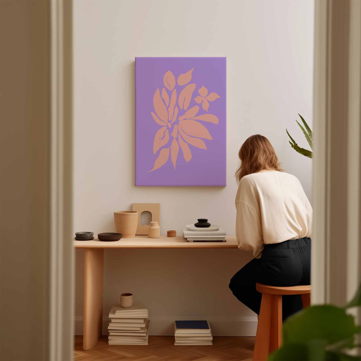 Bloemenpracht op Paars – staand kunstwerk voor modern interieur