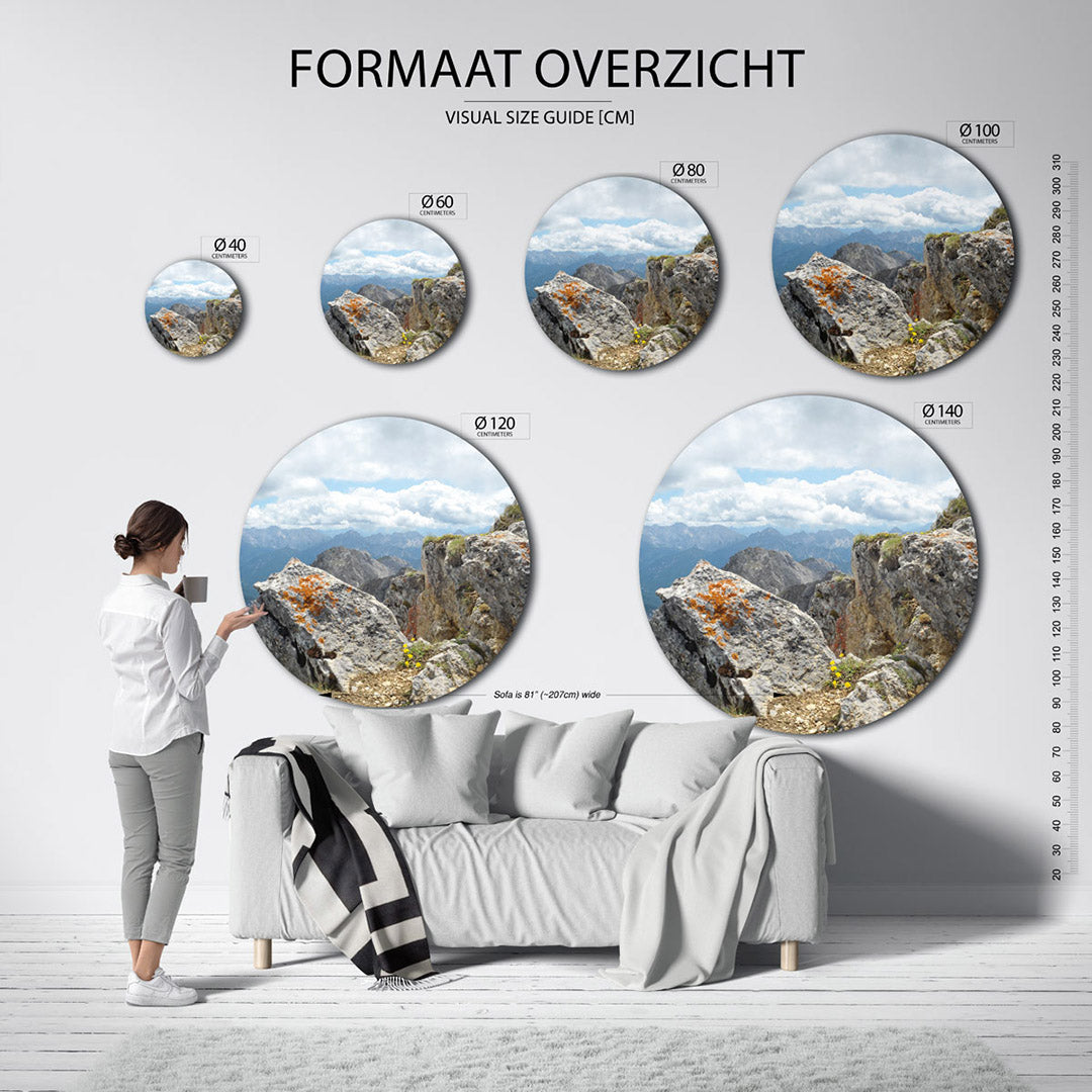 Berglandschap – ronde wanddecoratie met fotografie
