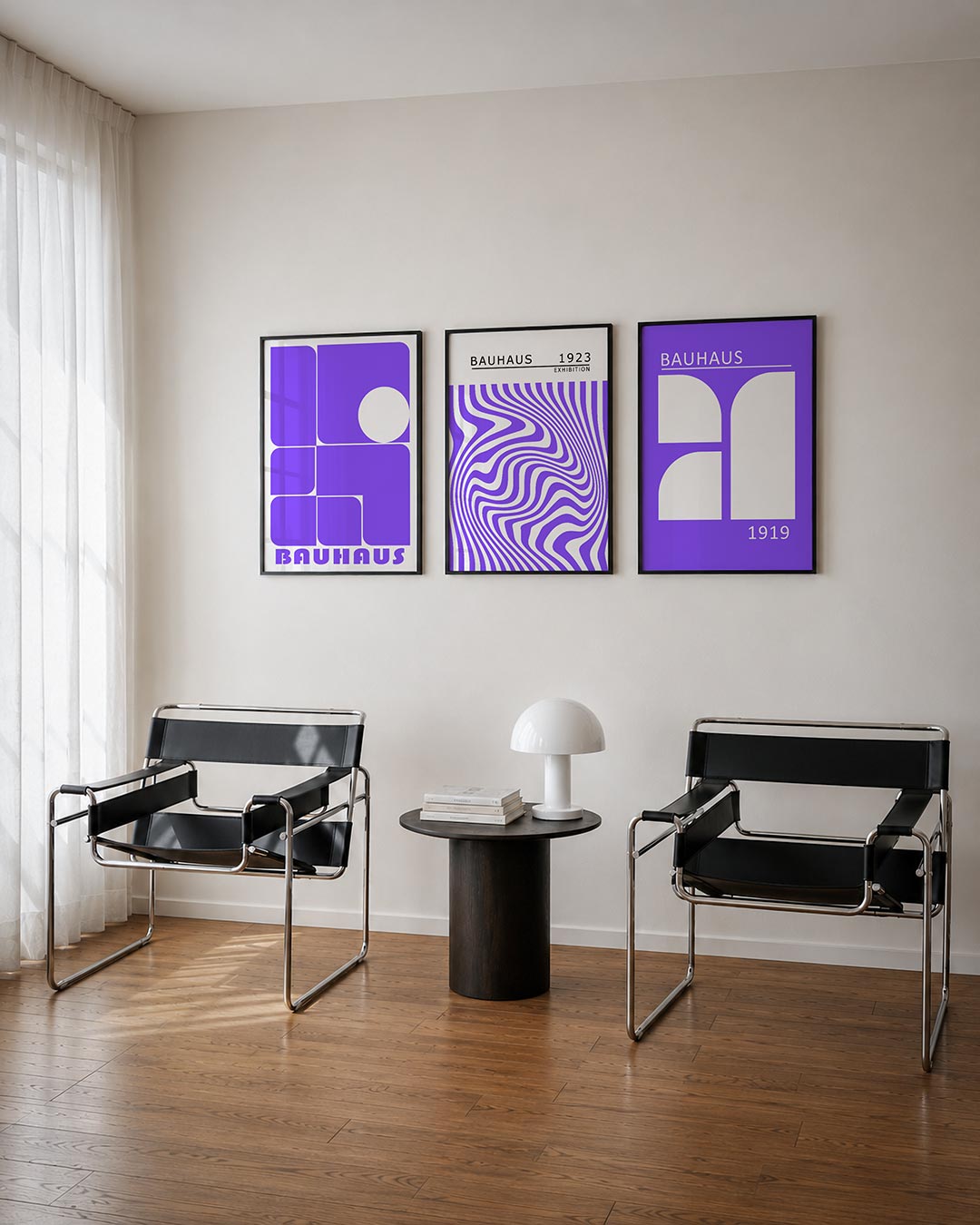 Vorm en balans posterset – derde productweergave – deze posterset in drie delen toont een spel van paarse