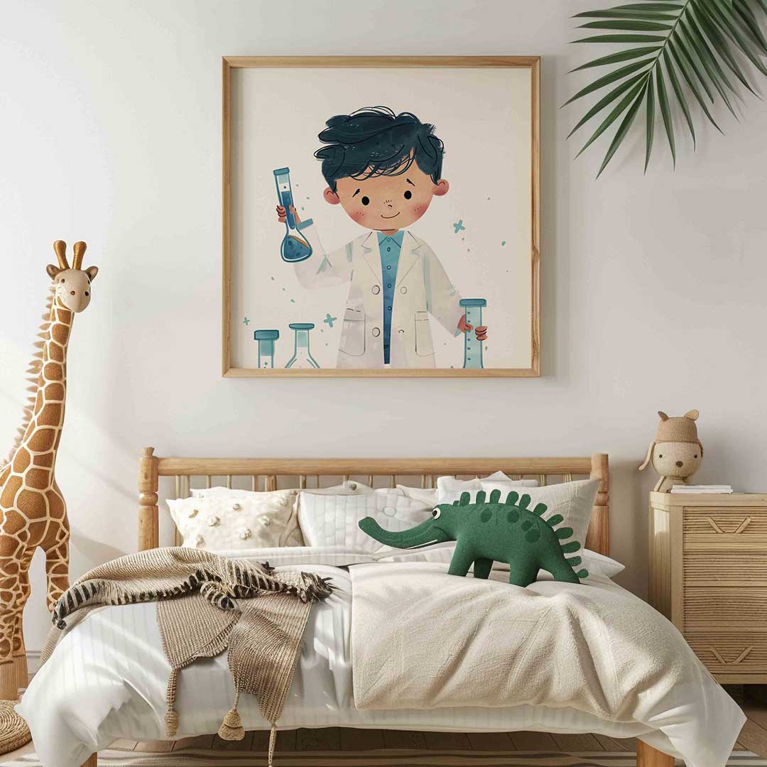 Jonge wetenschapper – vierkante kinderkamer wanddecoratie van WallArtistic