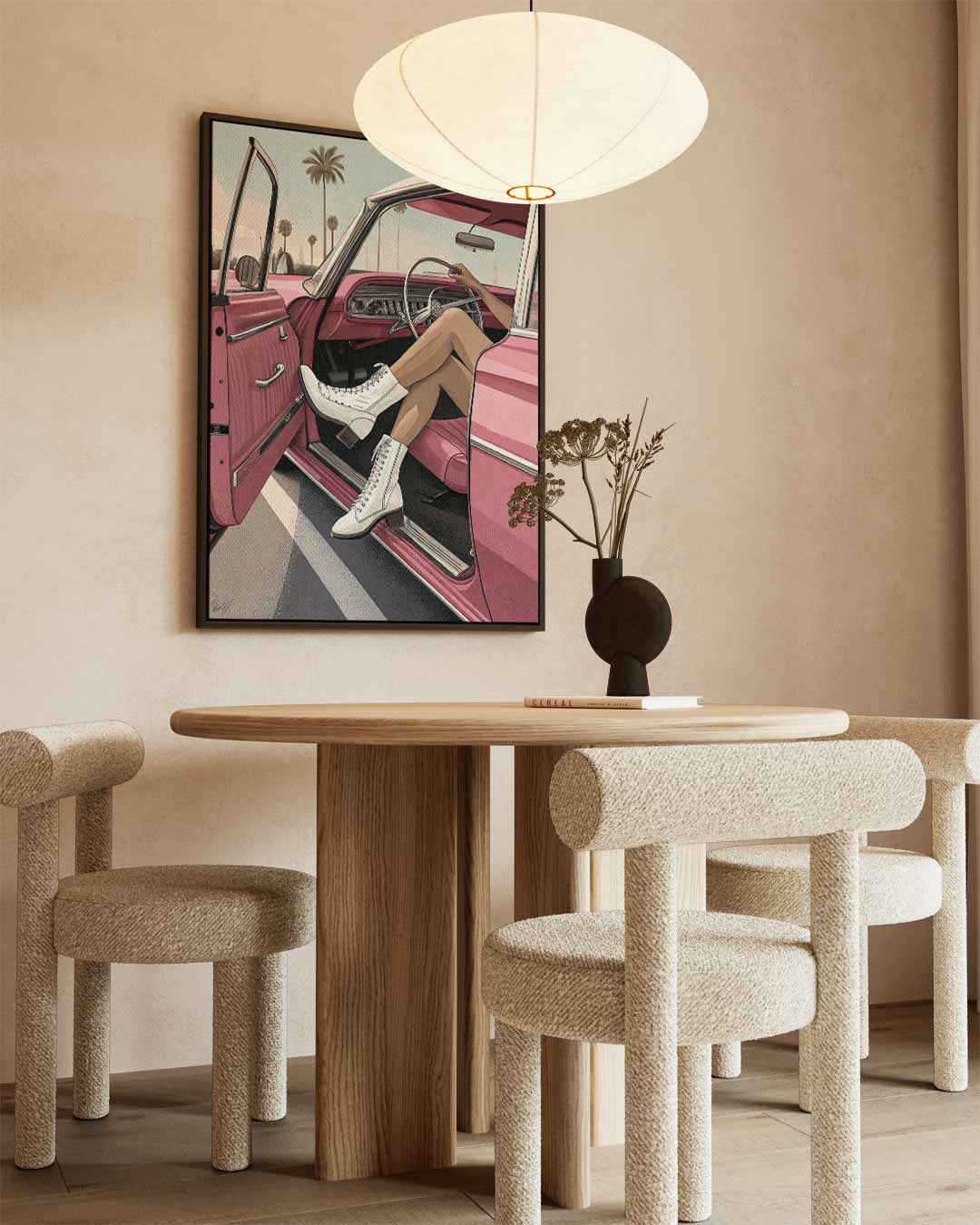 Zonnige Dag in de Retro Cabrio – canvas wanddecoratie in portret formaat