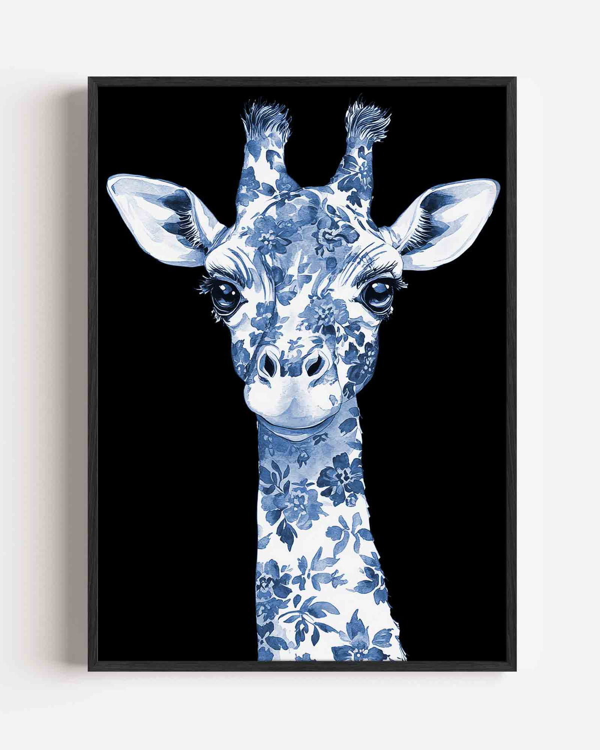 Blauwe giraffe – Delfts blauwe portret poster als wanddecoratie