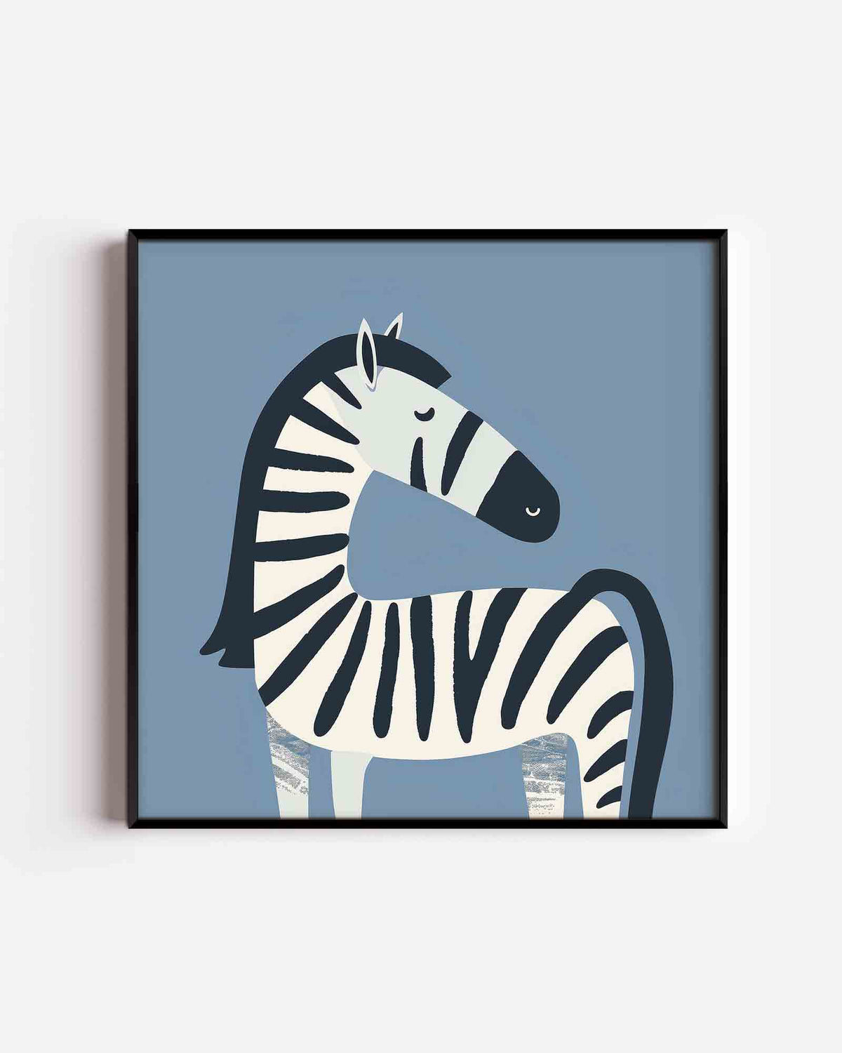 Zebra op blauwe achtergrond – vierkante kinderposter als wanddecoratie