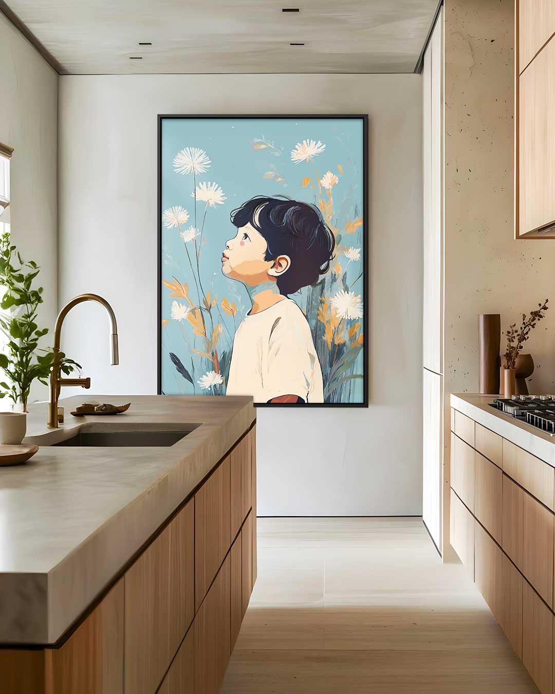 Dromend Tussen Bloemen – modern portret kunstwerk van WallArtistic