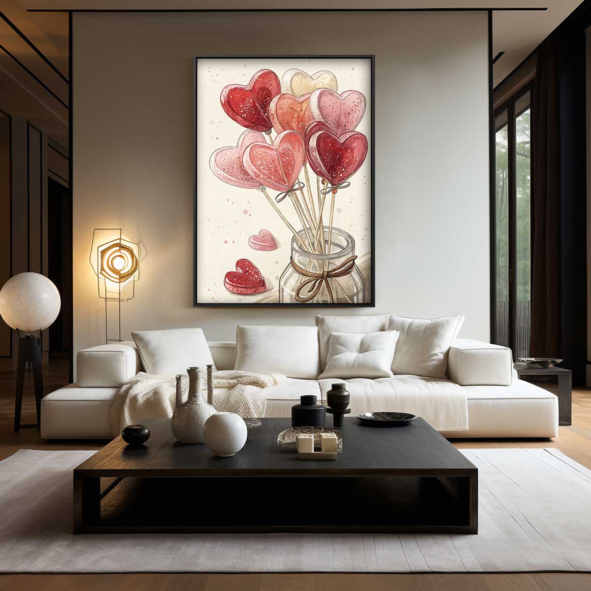 Hartvormige Snoeplollies in Pot – modern portret kunstwerk van WallArtistic