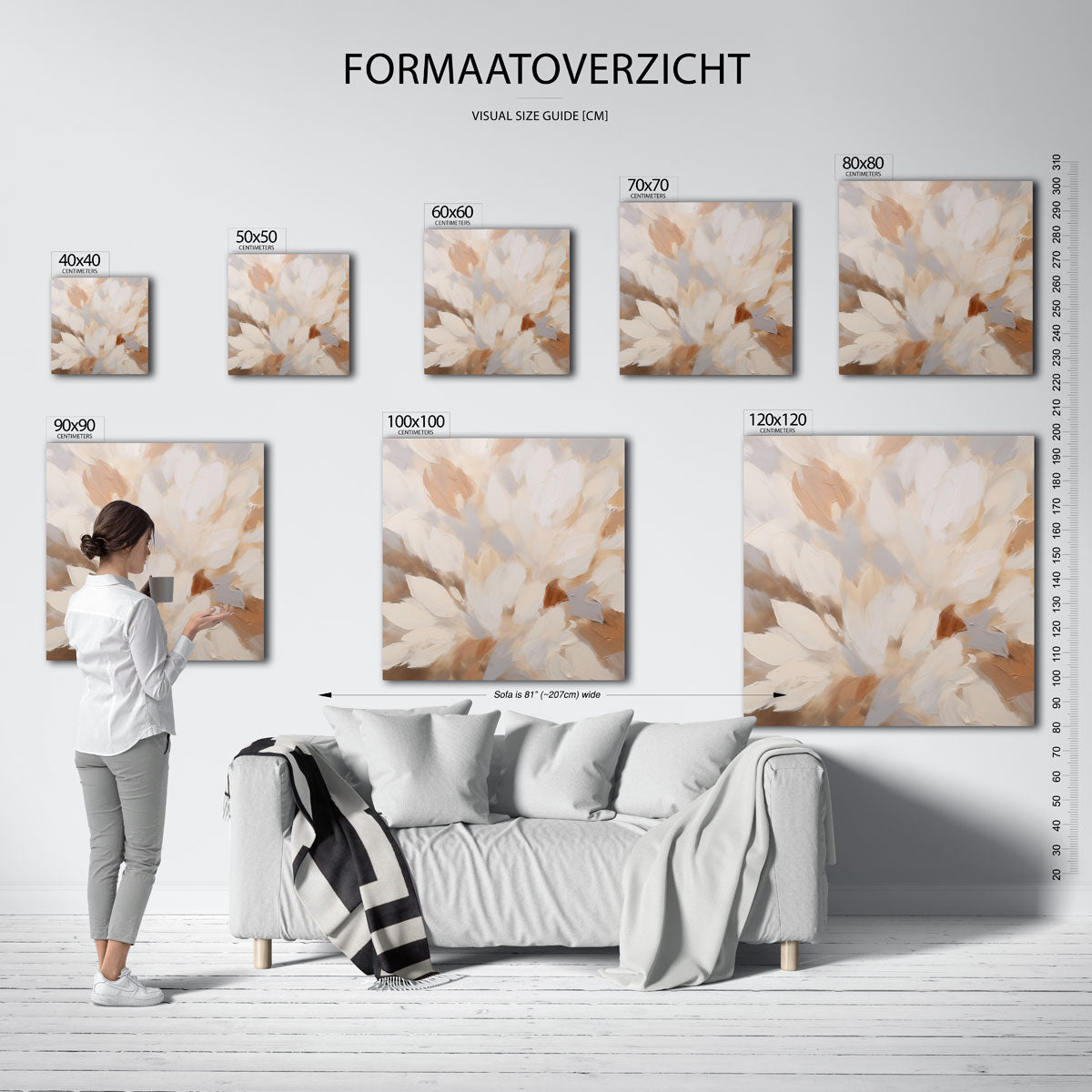 Bladvormen in neutrale tinten – vierkante muurposter met abstracte vormen