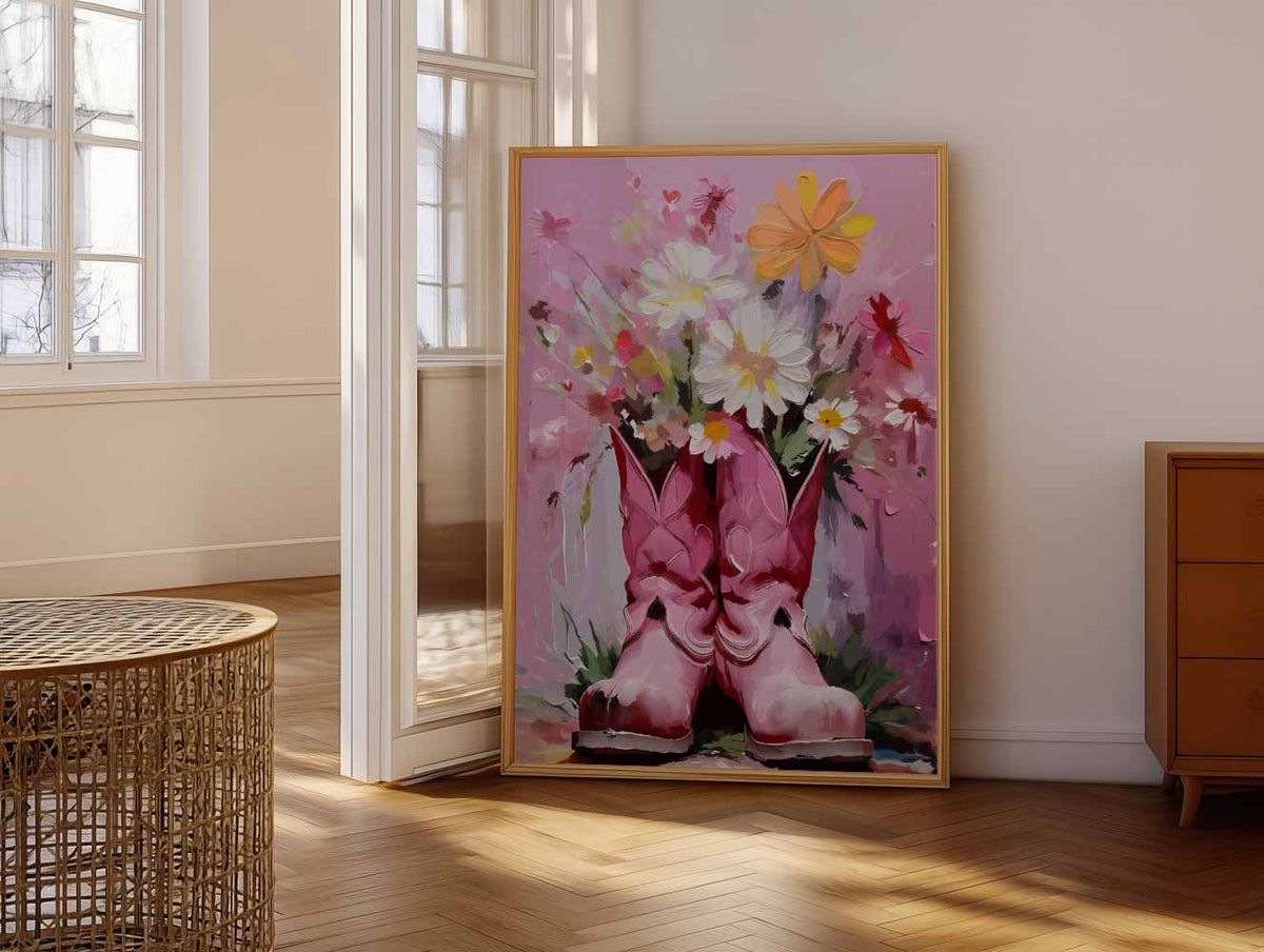 Bloemenlaarzen – vrolijke paasillustratie als portret poster