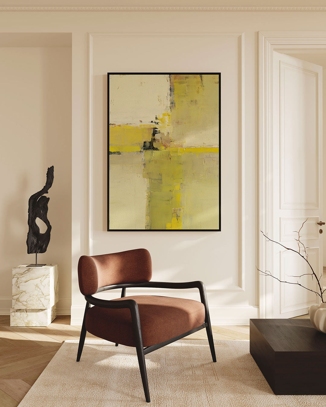 Geometrische kleurencompositie – Beige – staande wanddecoratie