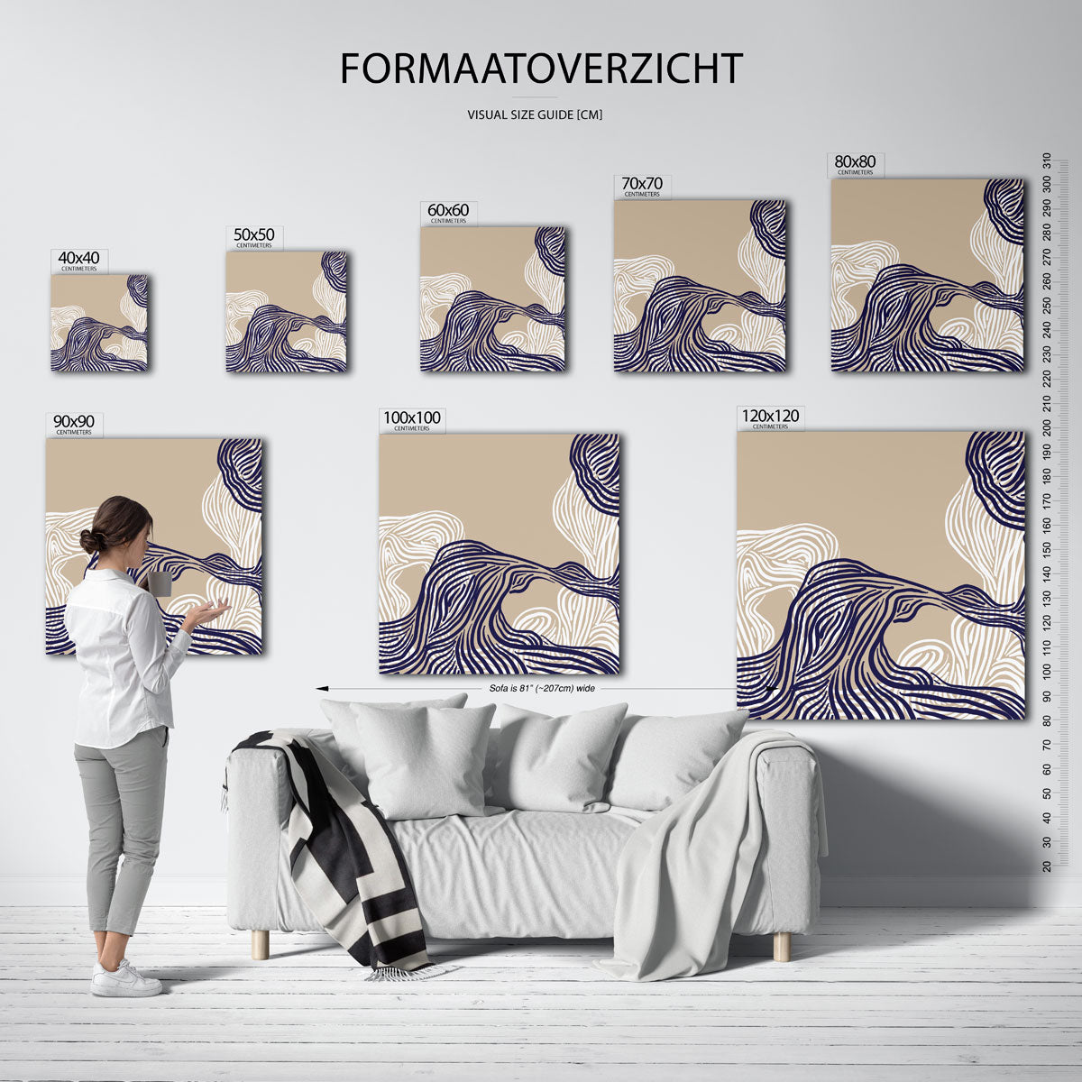 Golvende lijnen – vierkante muurposter met abstracte vormen
