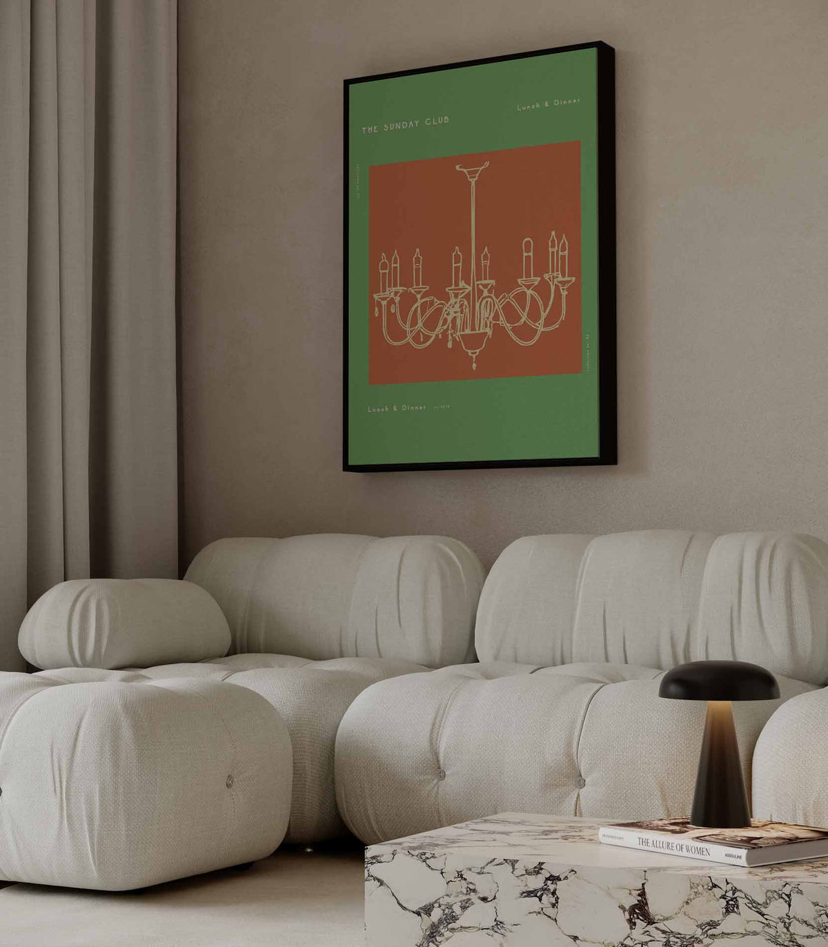 Retro Kroonluchter Illustratie – plexiglas wanddecoratie in portret formaat