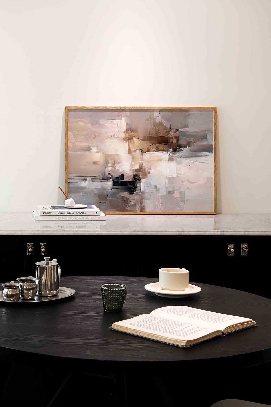 Abstracte beige en grijze – abstracte poster in liggend formaat