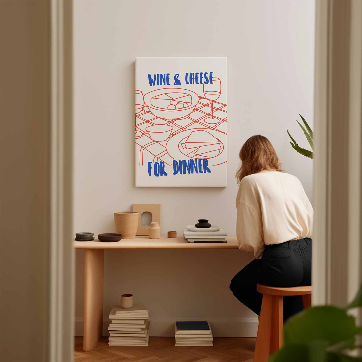 Wijn en Kaas Avond – kunstwerk met zwarte baklijst