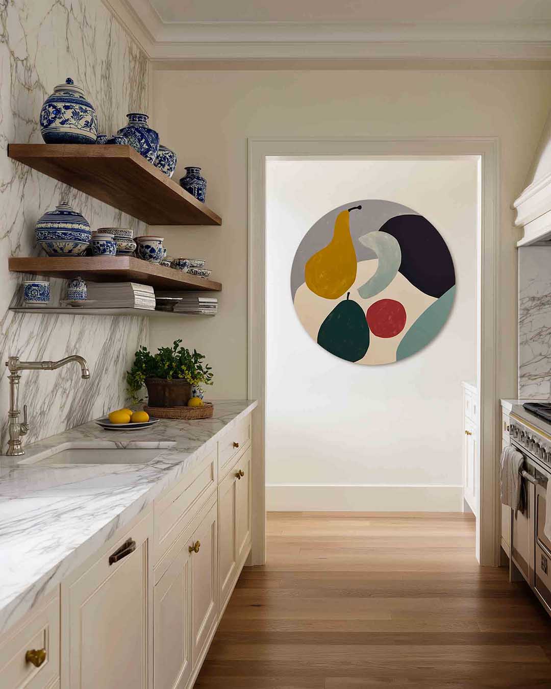 Fruit en vormen – moderne abstracte muurcirkel voor aan de muur