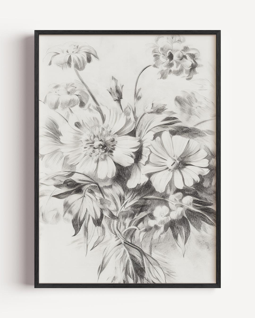 Elegante Bloemenpotloodschets – vintage portret poster als wanddecoratie