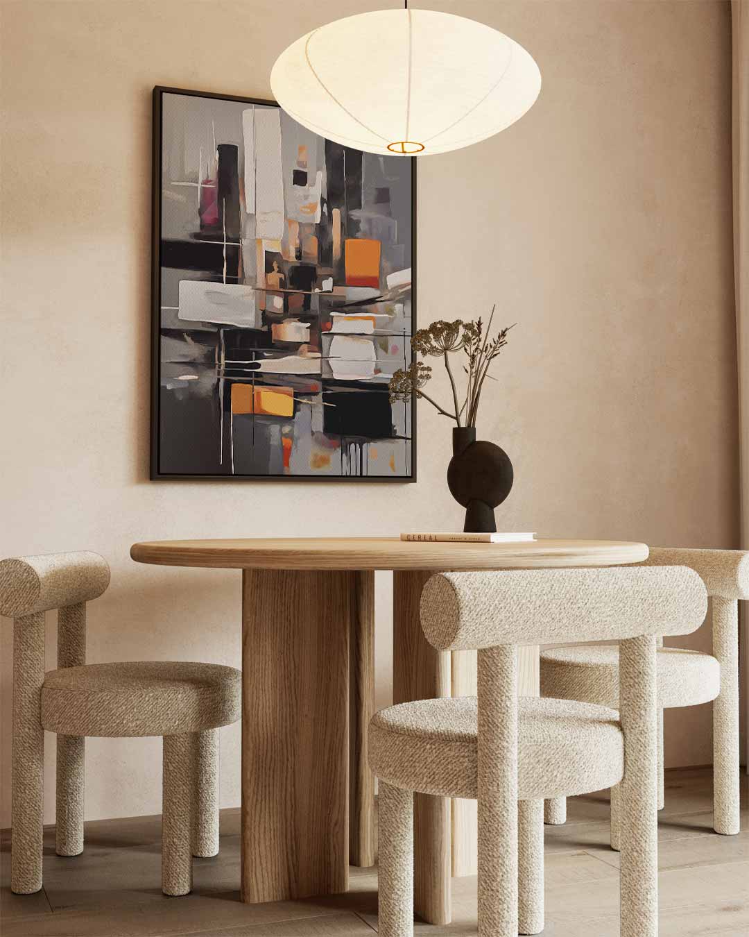 Abstract Stadsleven Schilderij – kunstwerk met zwarte baklijst