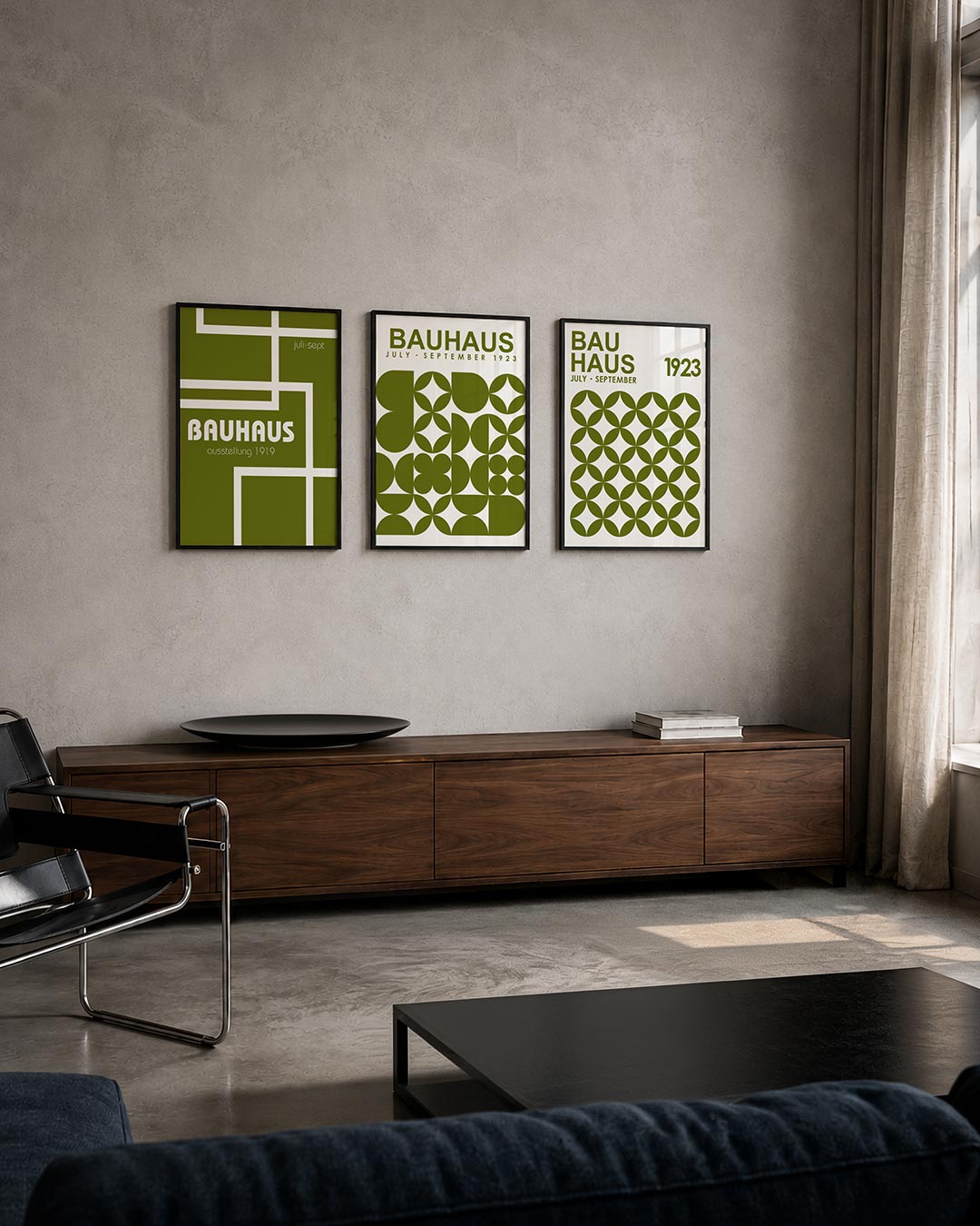 Lijnen en vlakken posterset – tweede productweergave – deze posterset in drie delen toont een spel van witte lijnen op een