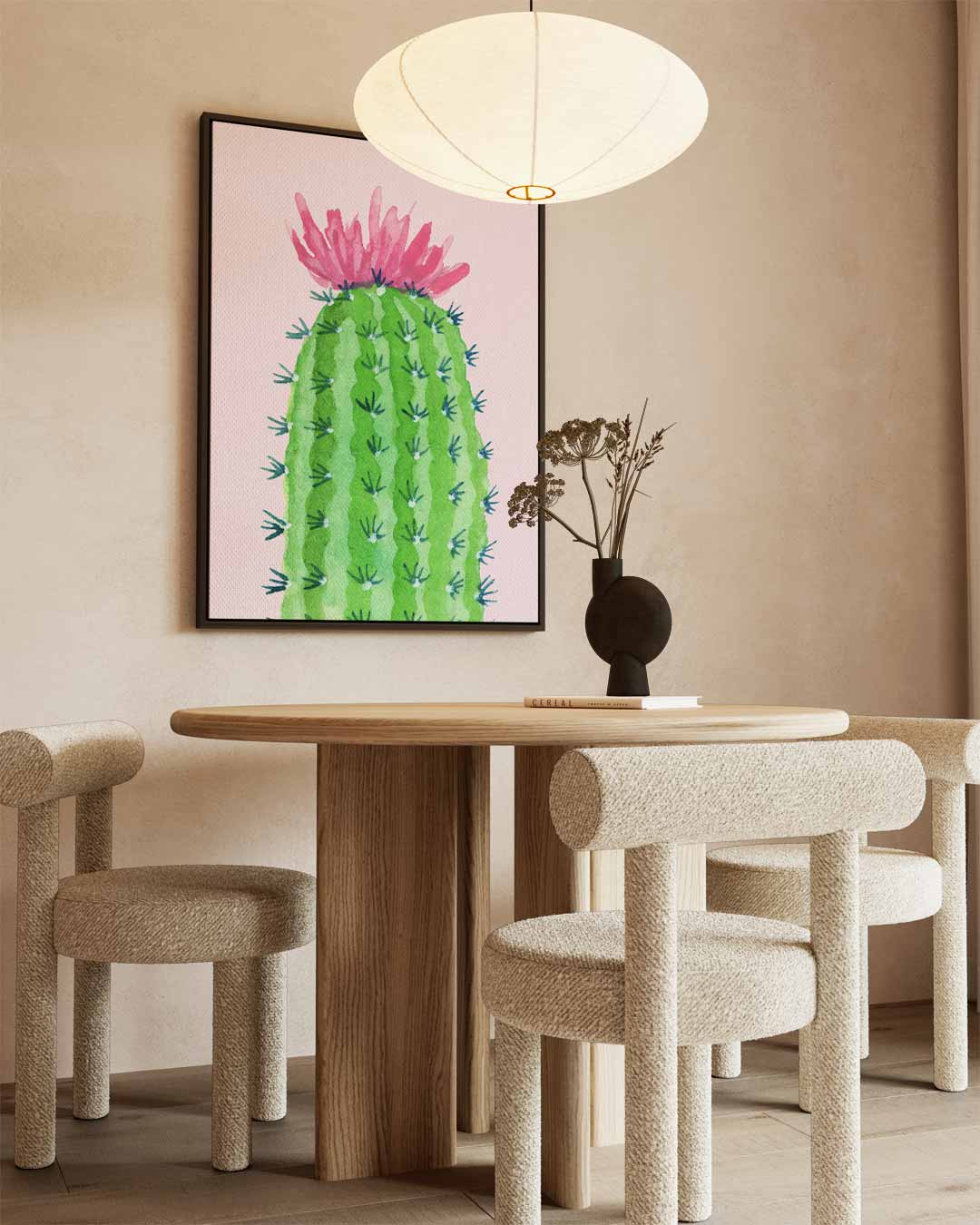 Bloeiende Cactus Schilderij – canvas wanddecoratie in portret formaat