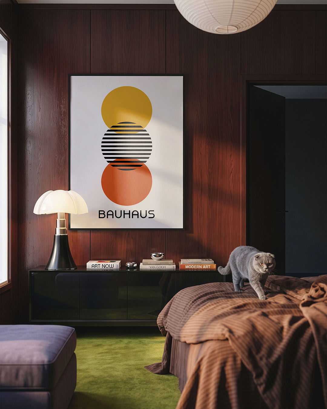 Cirkels en strepen – geometrische Bauhaus poster in staand formaat