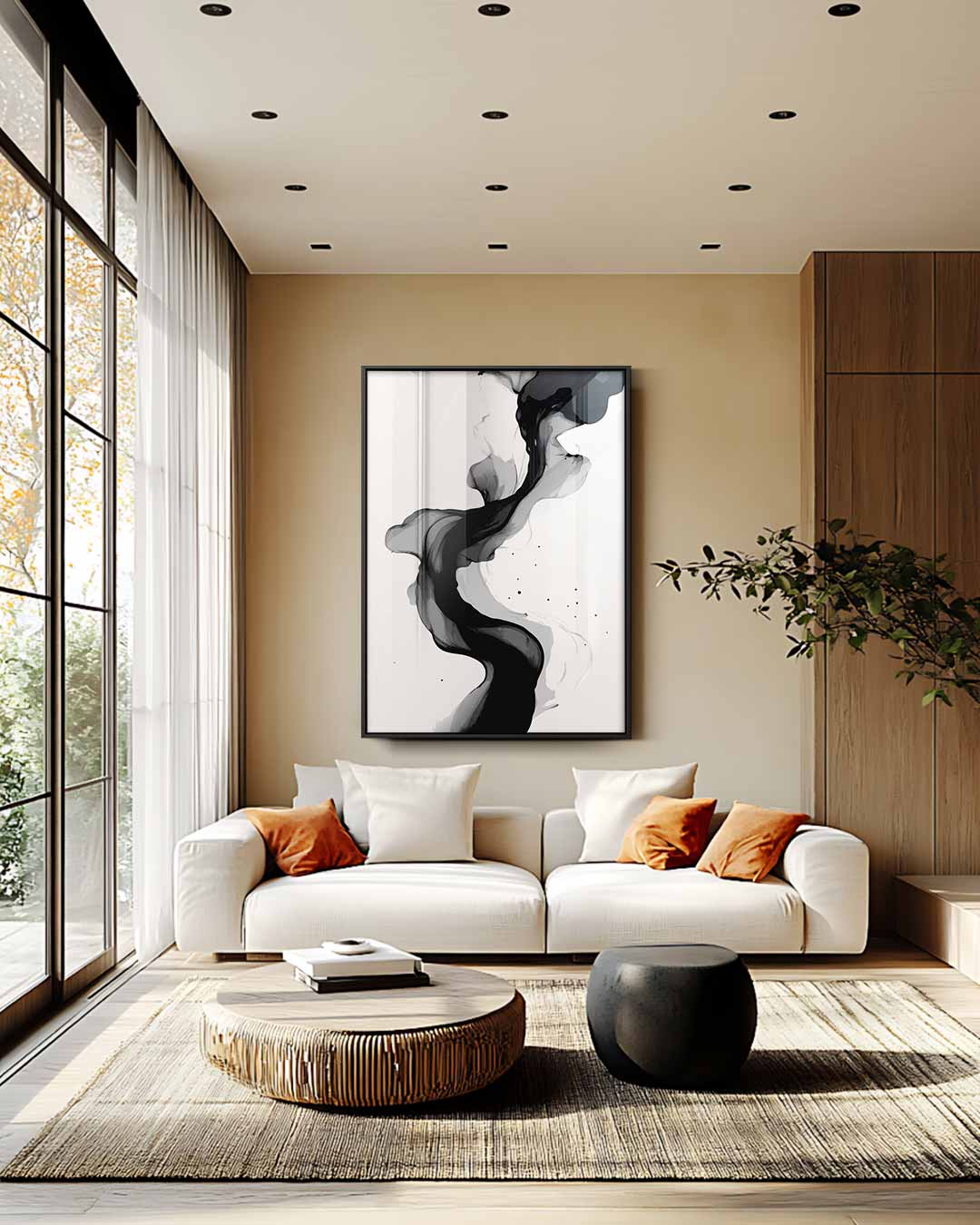 Vloeiende Donkere Golf – staande wandkunst voor woonkamer of interieur