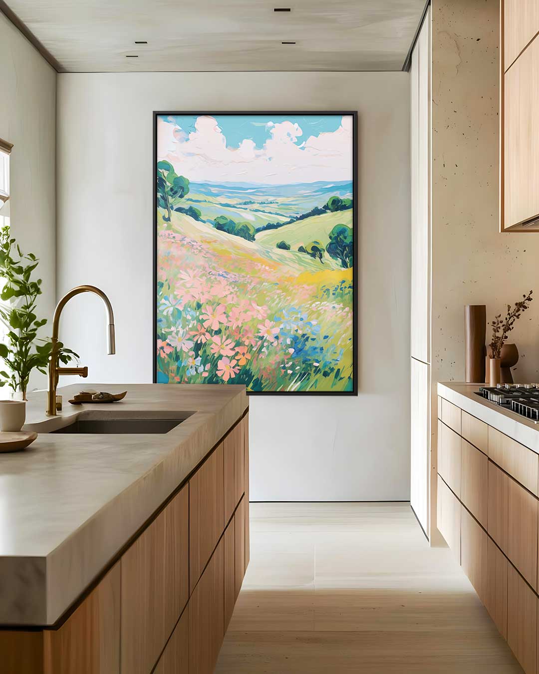 Zomerse Bloemenveld Harmonie – plexiglas wanddecoratie in portret formaat
