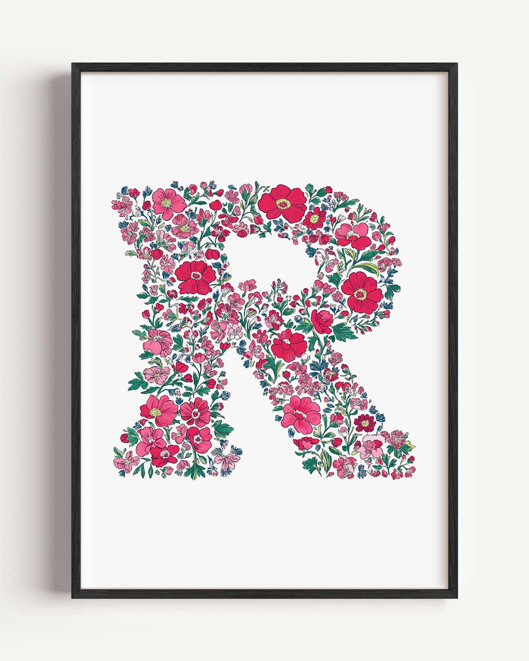 Bloemrijke Letter R – kids portret poster als wanddecoratie