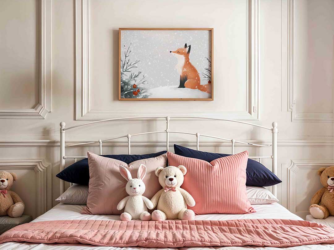 Vos in sneeuw – kids poster in liggend formaat