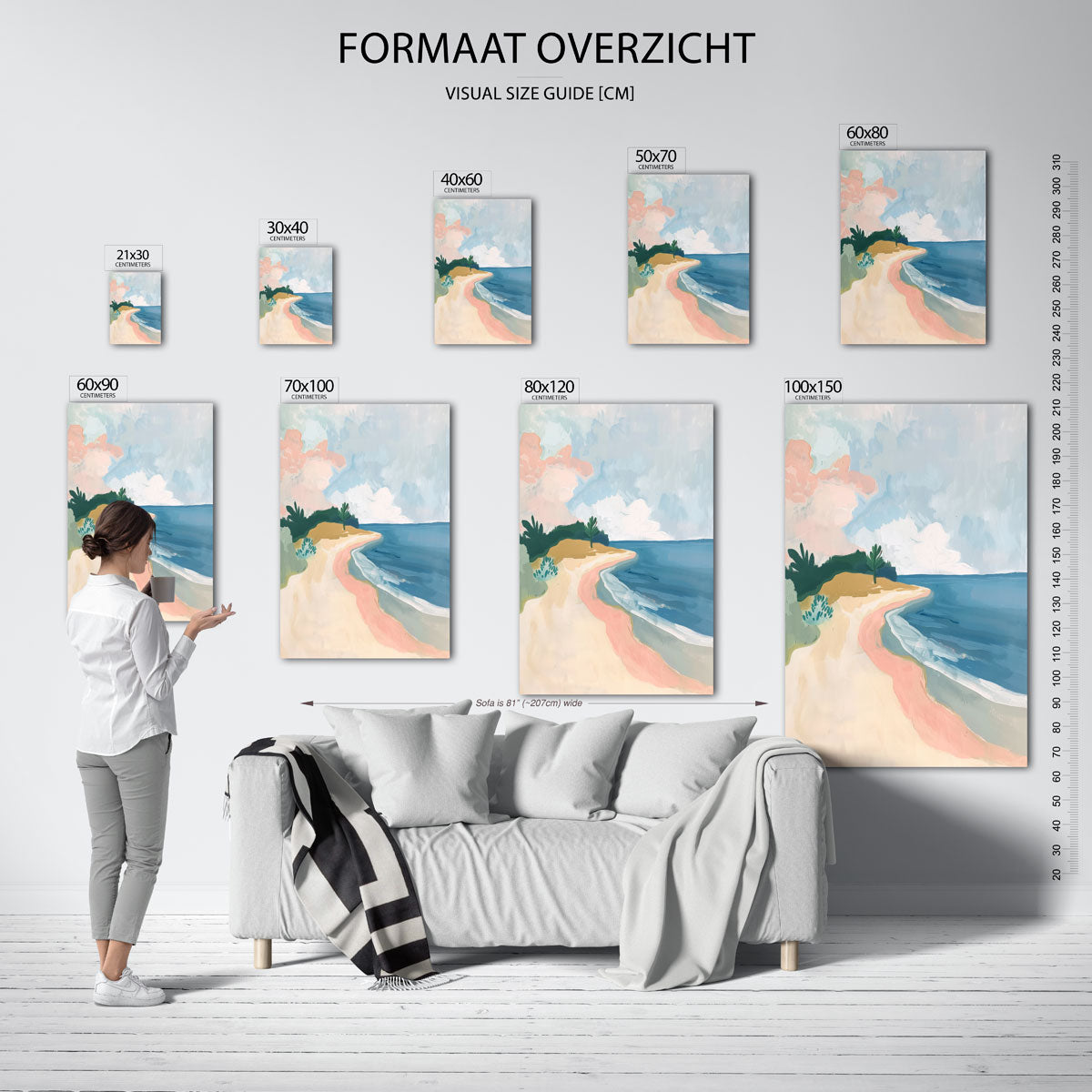 Strand en zee – staande muurposter met hedendaagse illustratie