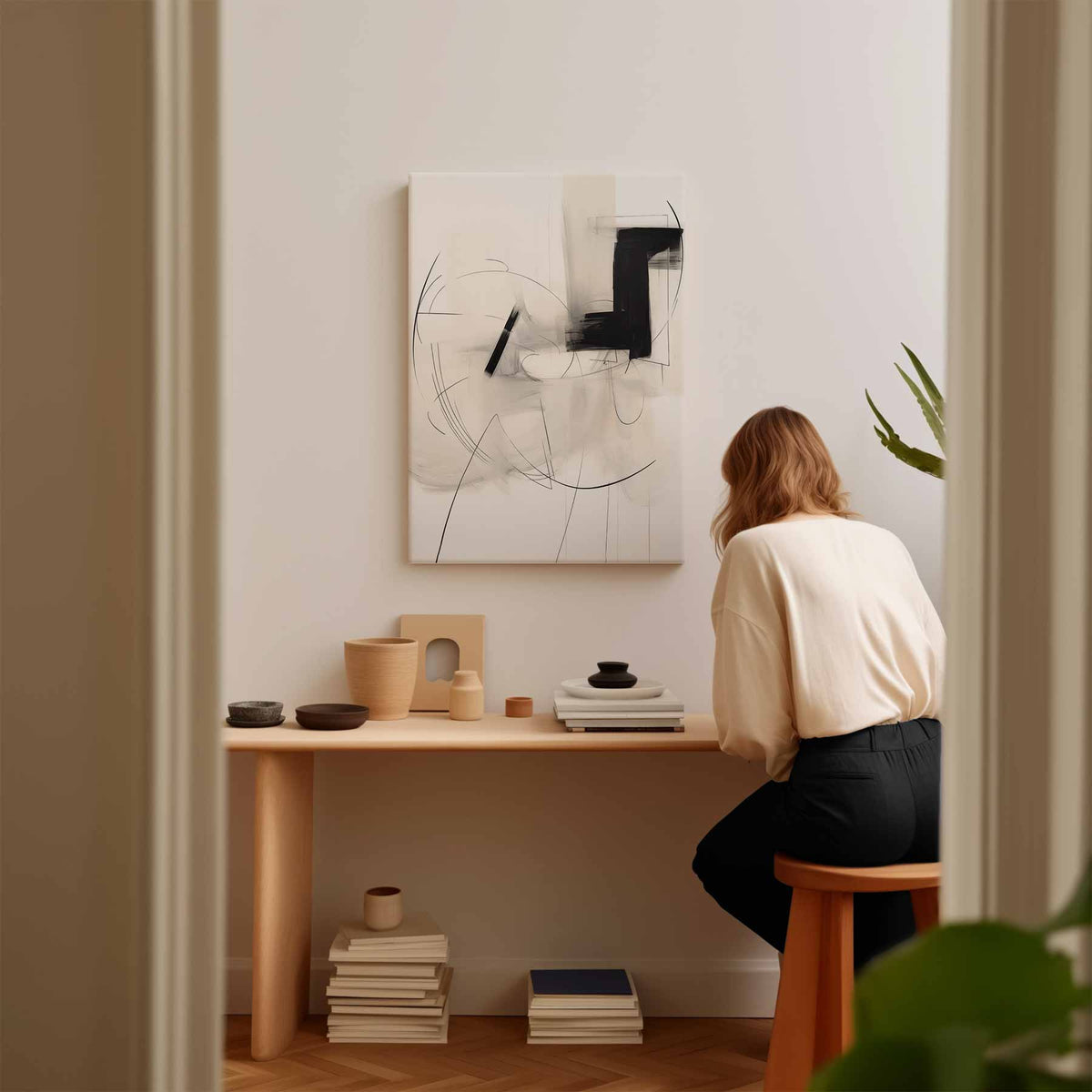 Spel van Lijnen en Vormen – modern portret kunstwerk van WallArtistic