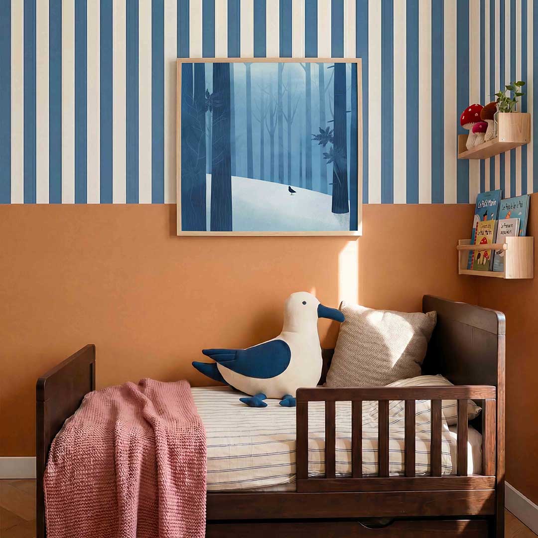 Boslandschap met vogel – kids poster in vierkant formaat