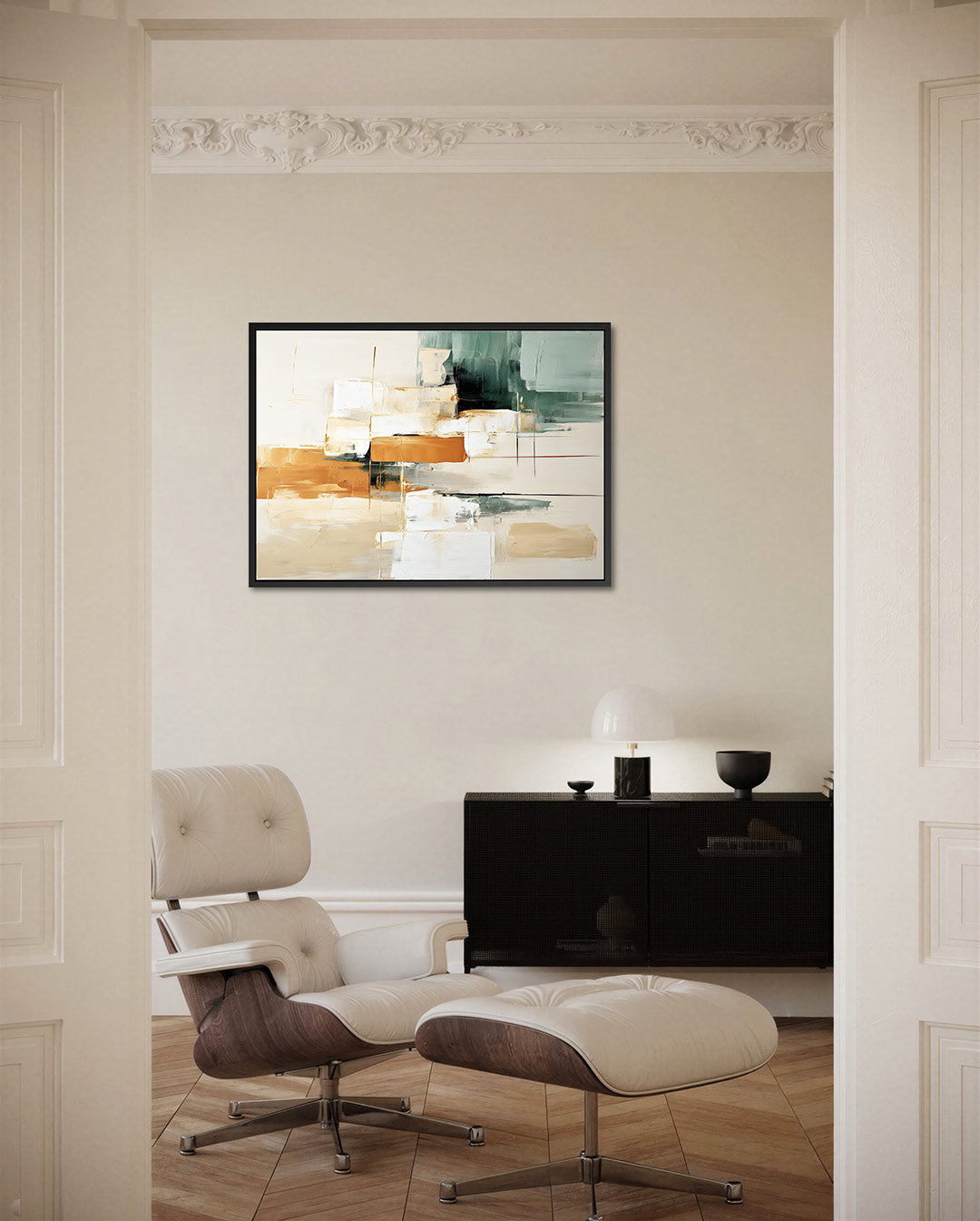 Geometrische kleurencompositie – Beige – liggende wanddecoratie