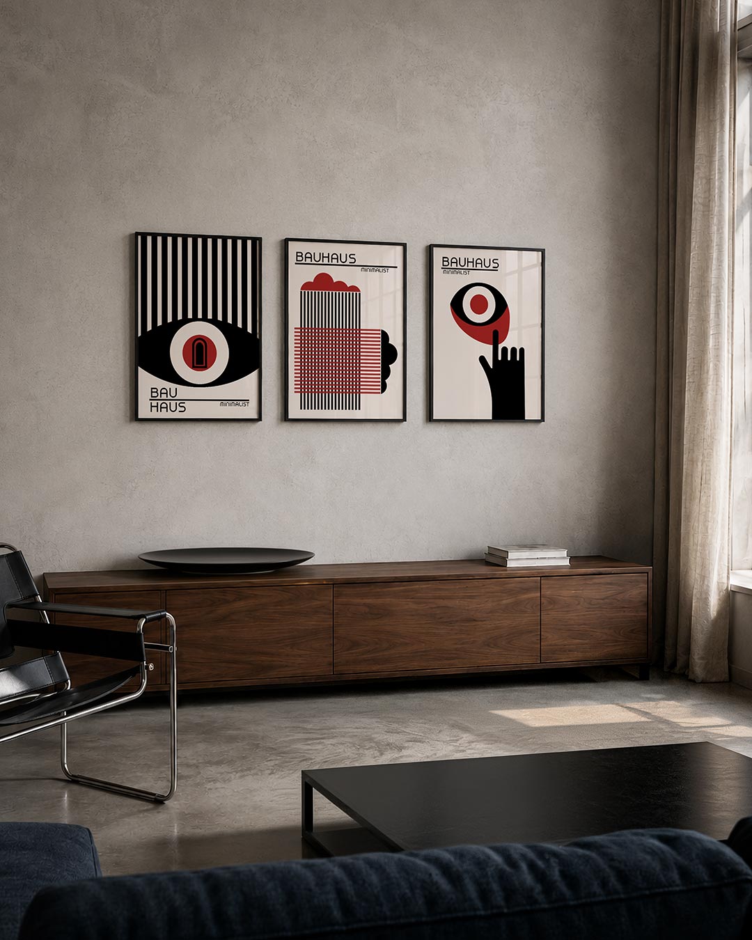 Lijnen en cirkel posterset – tweede productweergave – deze posterset in drie delen toont een krachtig lijnenspel met